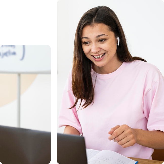 Instructor smiling during an online class