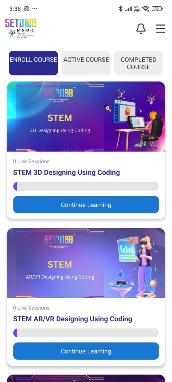 Setu100 app courses